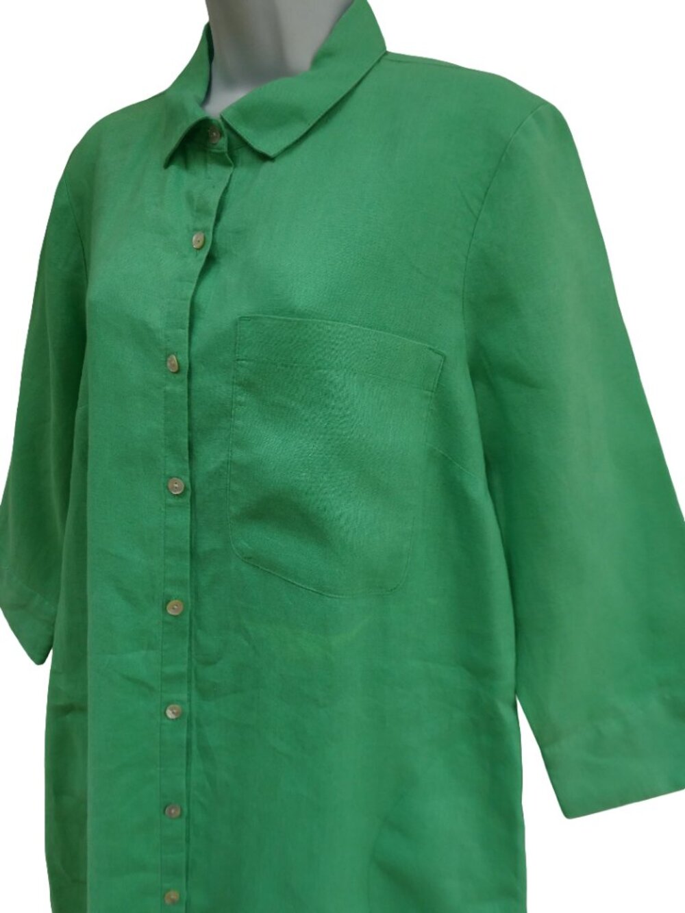 J Jill Love Linen Sheath Shirt Dress Vibrant Kelly Green Full Button Front Slits - Picture 3 of 9